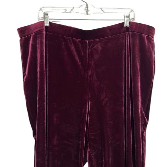 Susan Graver Pull on Pants Woman's Size 1X Velvet Ankle Slit Wine Holiday - Picture 3 of 9